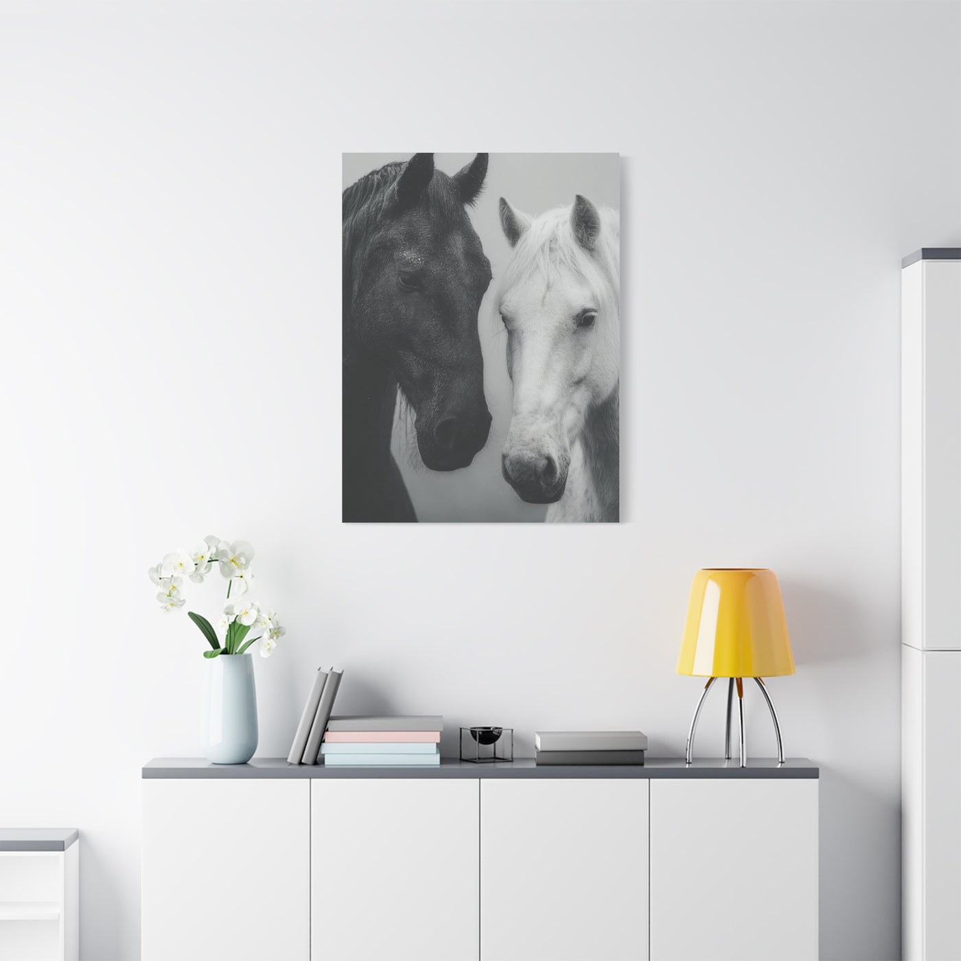 Intimate Dual Horse Monochrome Wall Art & Canvas Print