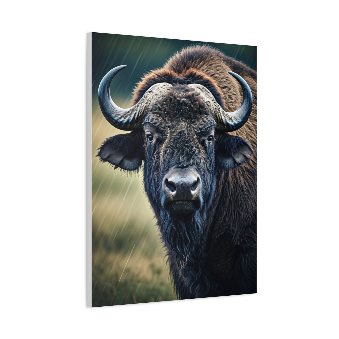 Cape Buffalo Frontal Portrait with Curved Horn Emphasis Wall Art & Canvas Print