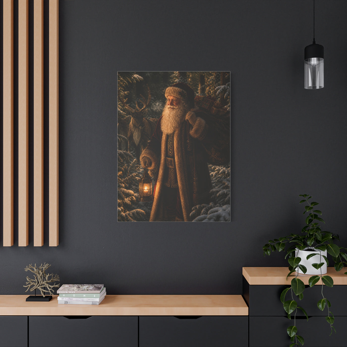 Woodland Lantern Santa Wall Art & Canvas Print