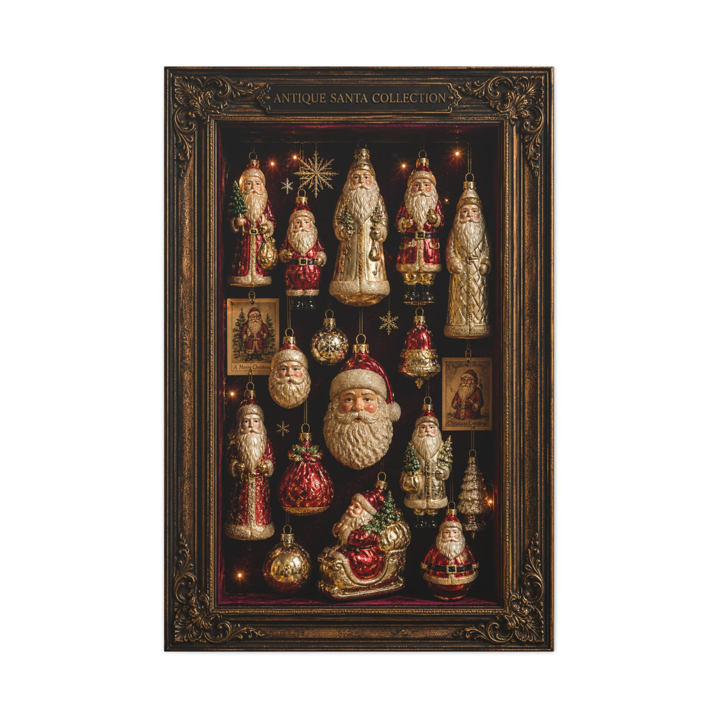 Antique Glass Santa Ornament Shadowbox Wall Art & Canvas Print
