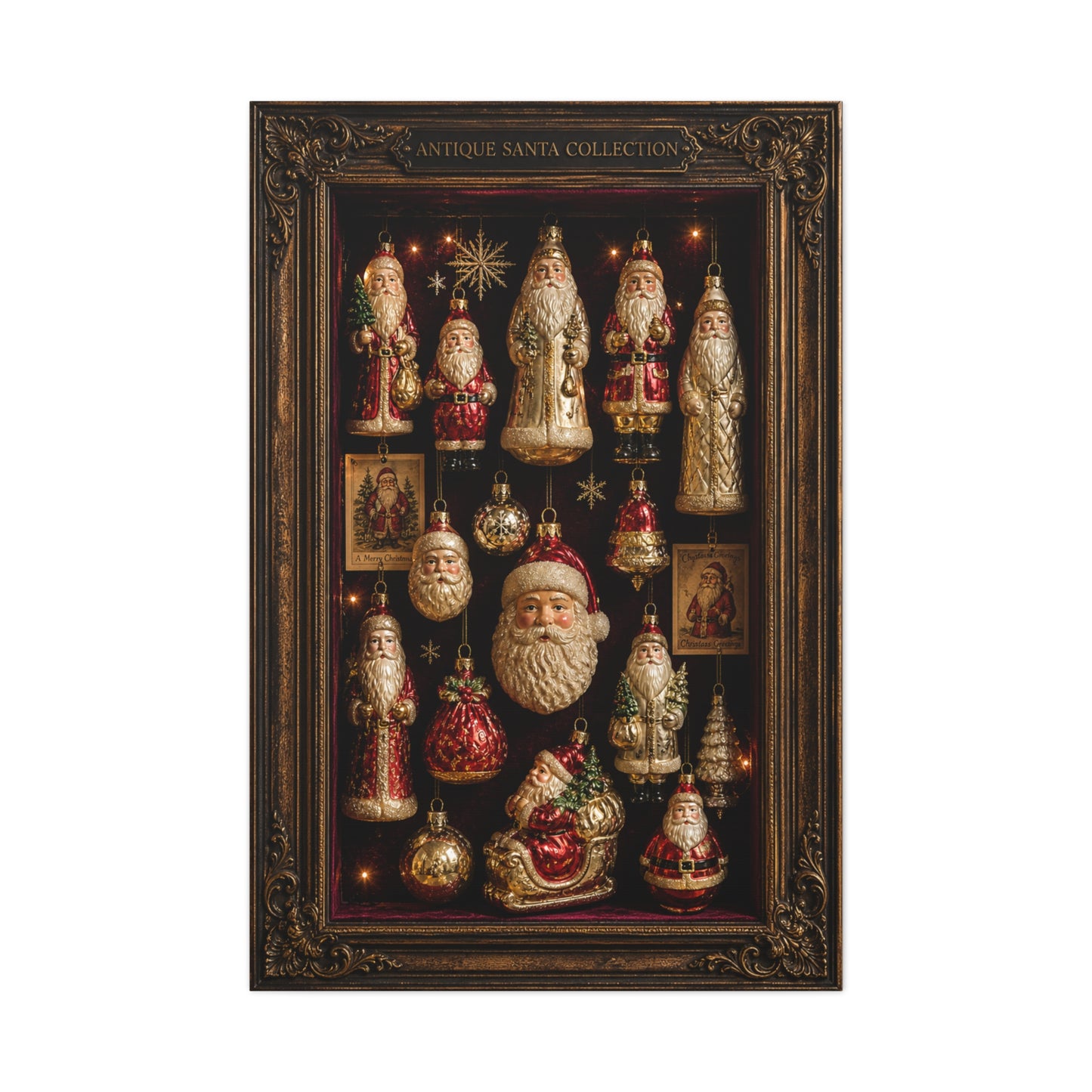 Antique Glass Santa Ornament Shadowbox Wall Art & Canvas Print