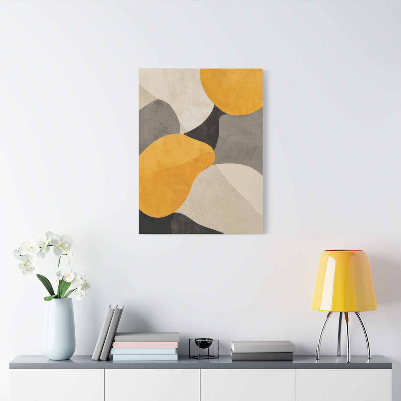Pebble Form Mustard & Neutral Abstract Wall Art & Canvas Print