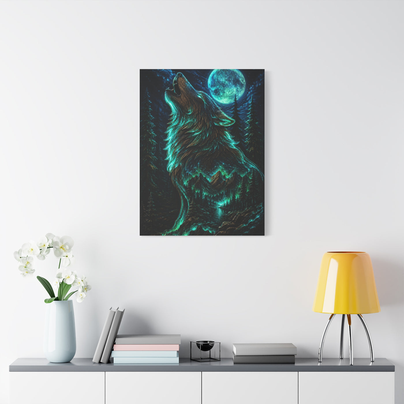 Celestial Spirit Wolf Dual Form Scene Wall Art & Canvas Print