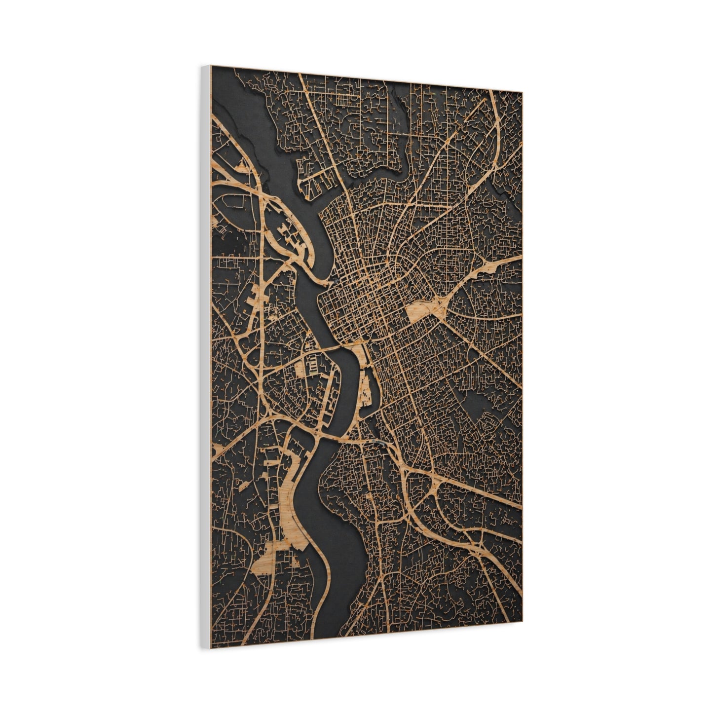 Laser-Cut City Map Relief Wall Art & Canvas Print