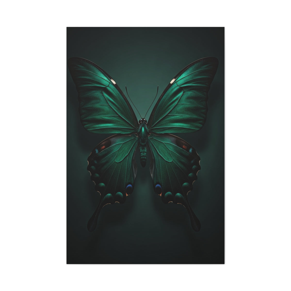 Symmetrical Emerald Butterfly Portrait Wall Art & Canvas Prints