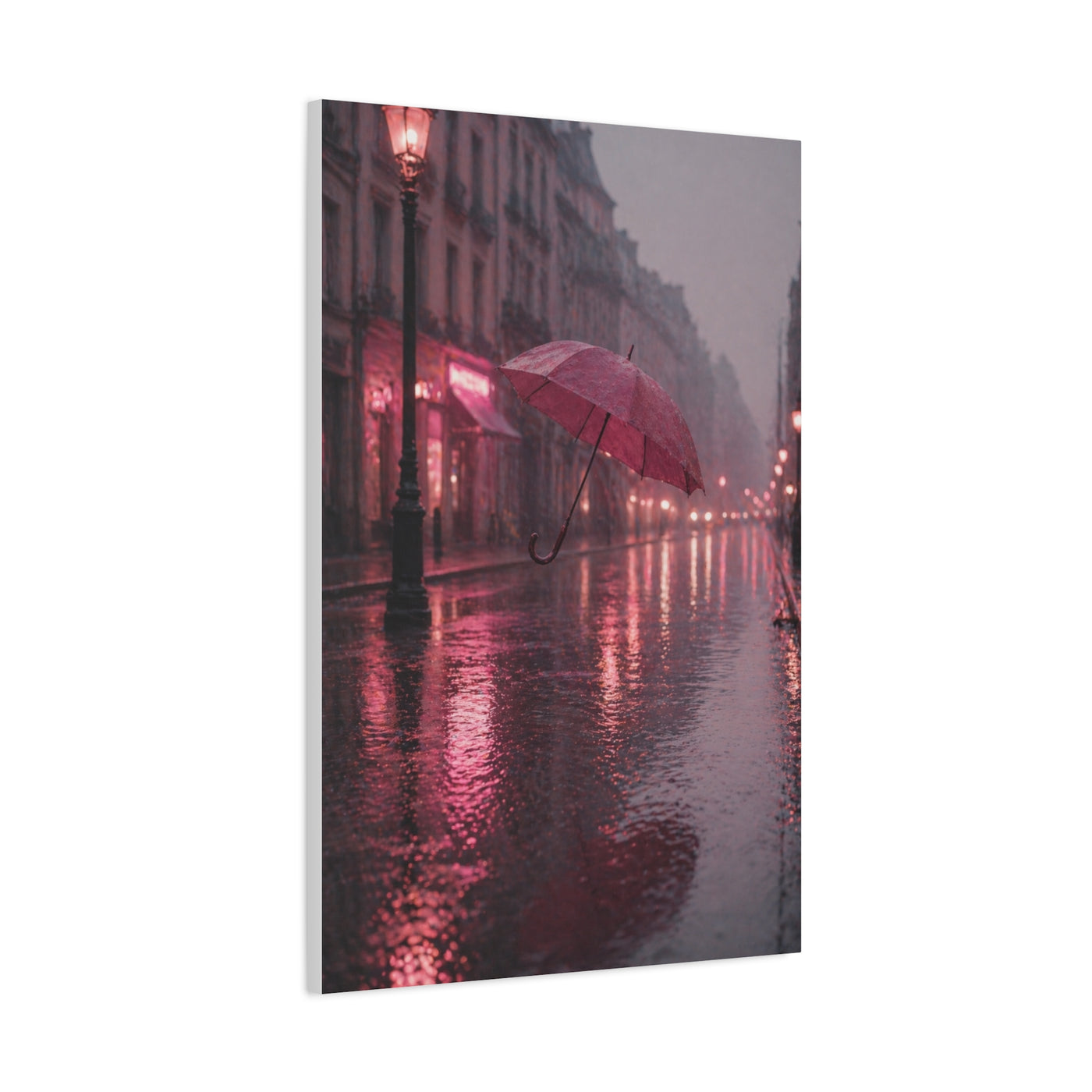Dreamy Pink Umbrella Rain Scene Wall Art & Canvas Print