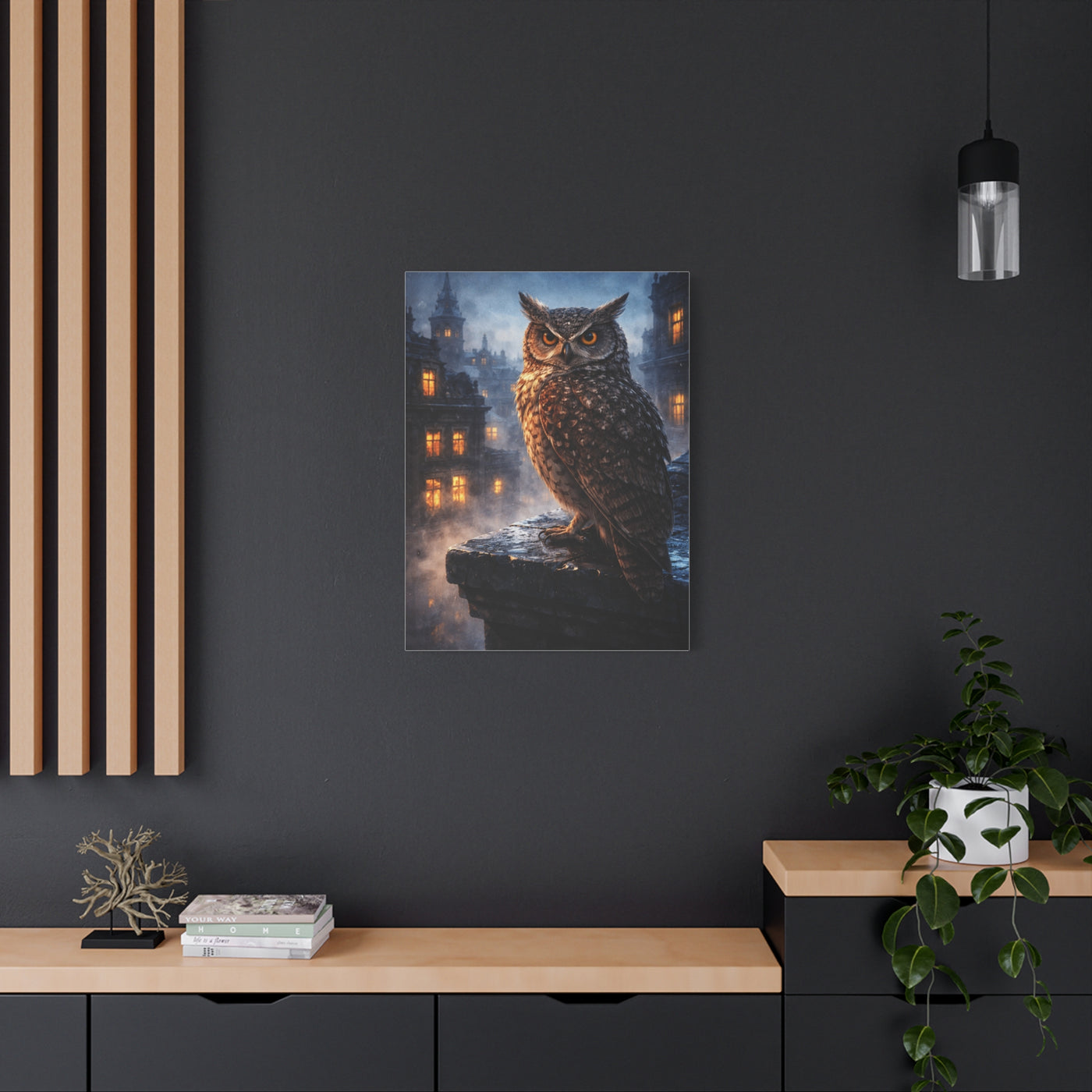 Urban Nocturne Owl Rooftop Wall Art & Canvas Print