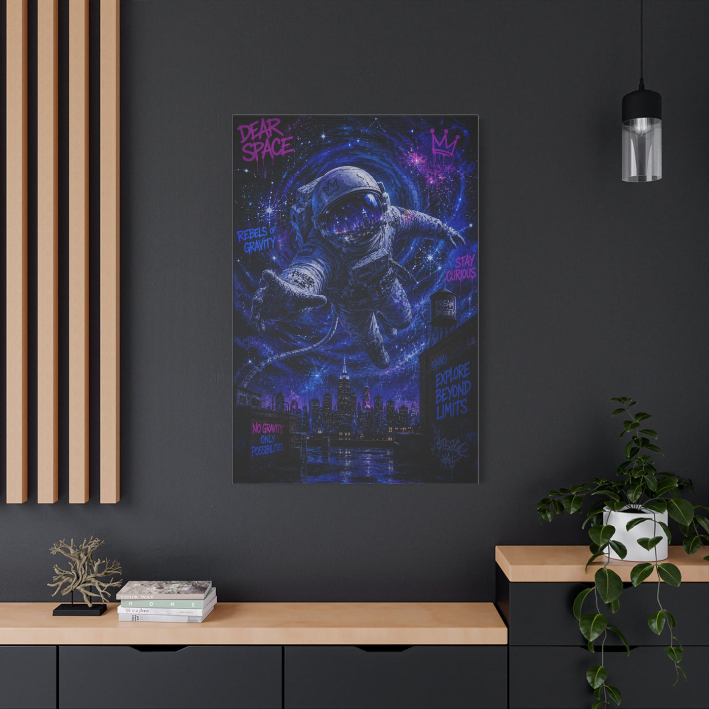 Cosmic Graffiti Astronaut Street Wall Art & Canvas Print