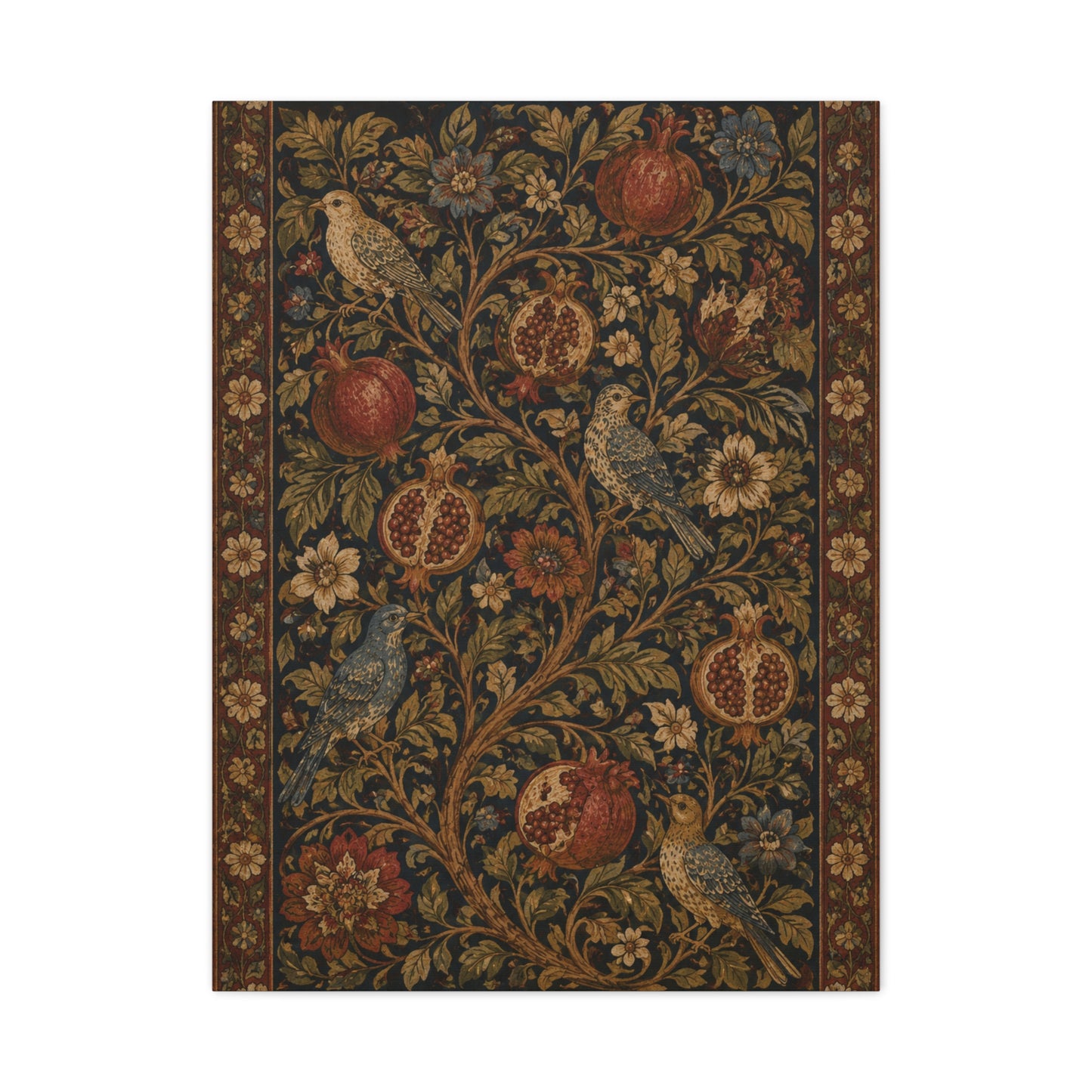 Dark Botanical Pomegranate Heritage Textile Wall Art & Canvas Print