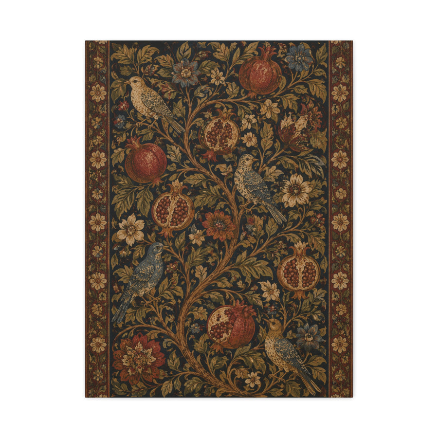 Dark Botanical Pomegranate Heritage Textile Wall Art & Canvas Print