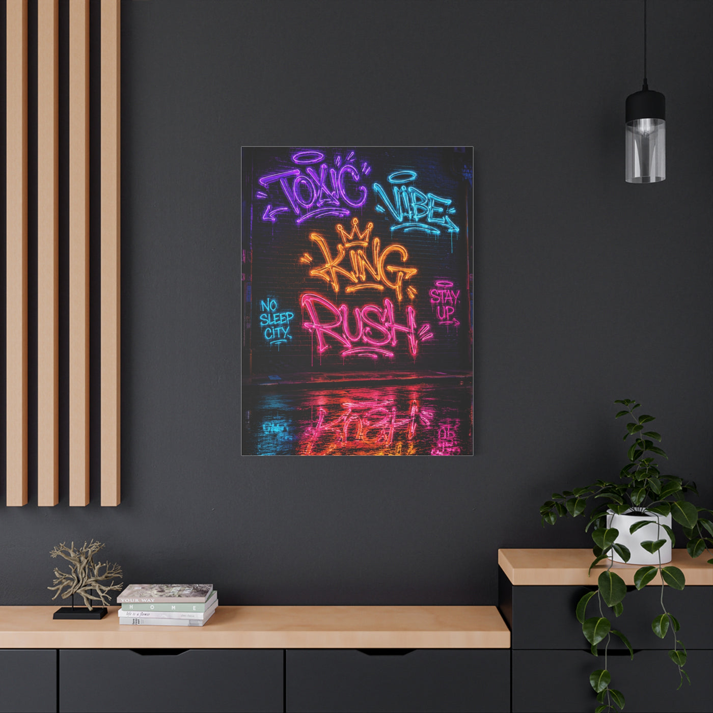 Neon Typography Hustle Street Wall Art & Canvas Print