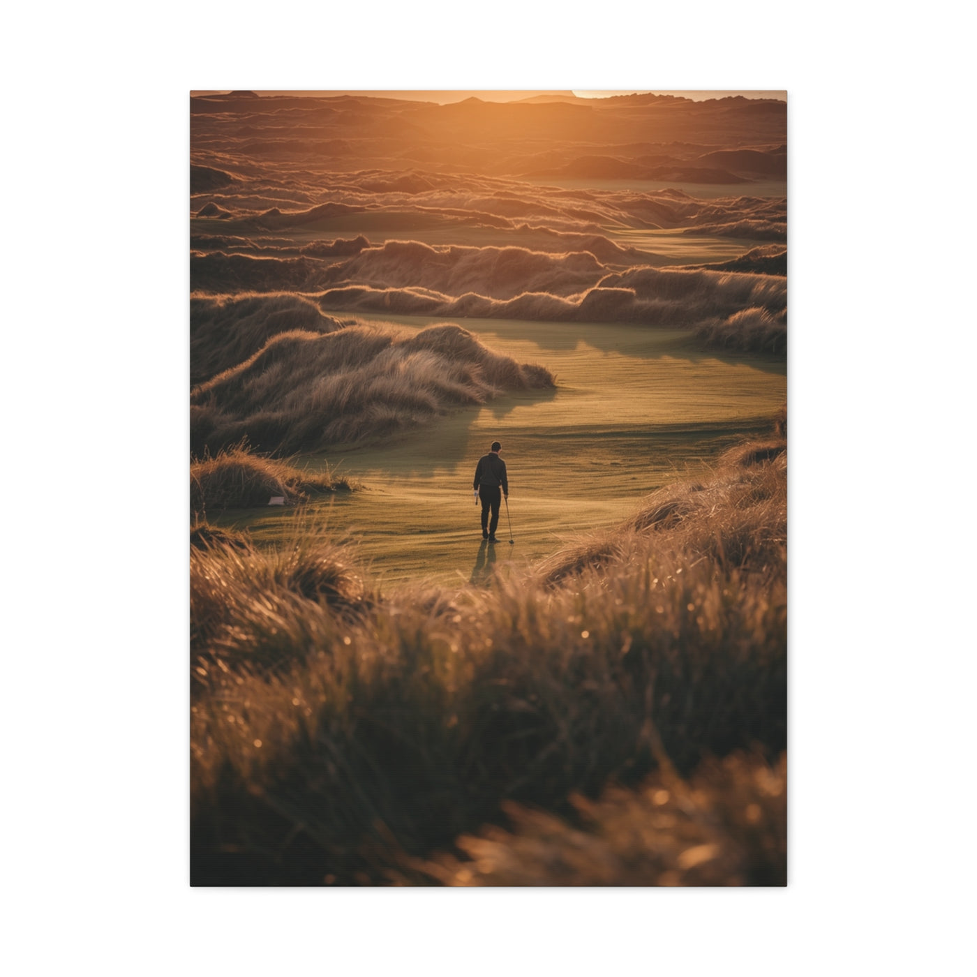 Scottish Links Golfer Sunrise Wall Art & Canvas Print