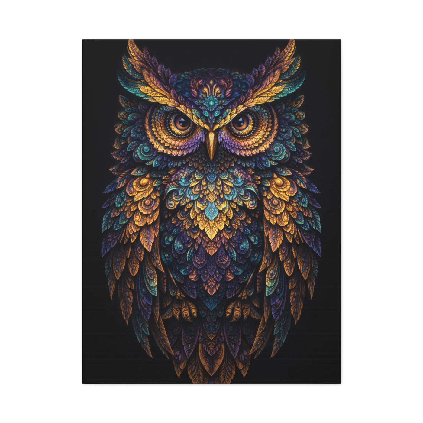 Jewel Feather Fractal Owl Wall Art & Canvas Print