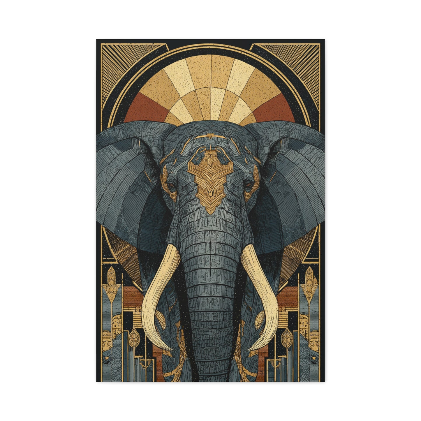 Art Deco Elephant Halo Portrait Wall Art & Canvas Print