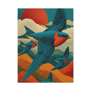 Stylized Swallow Flight Landscape Wall Art & Canvas Print