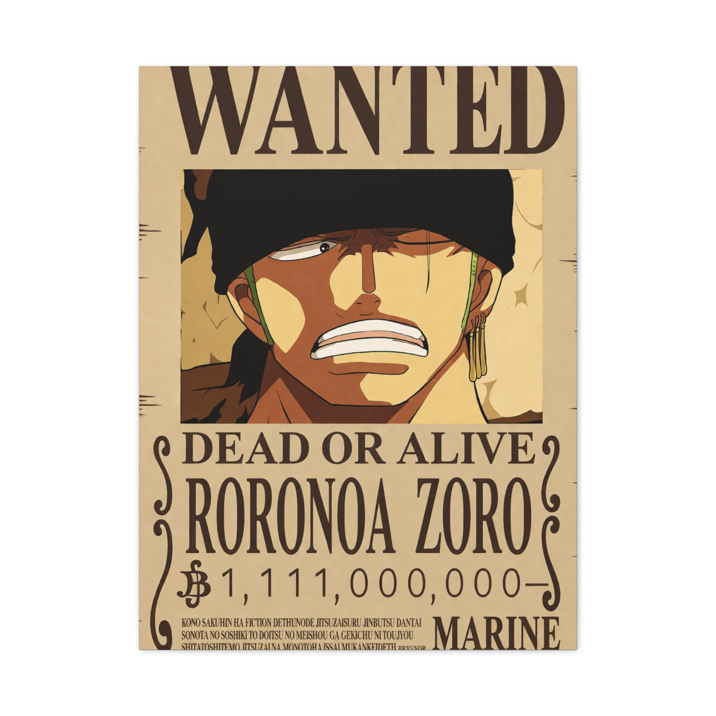 One Piece Roronoa Zoro Wanted Poster Wall Art & Canvas Print