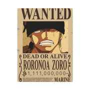 One Piece Roronoa Zoro Wanted Poster Wall Art & Canvas Print