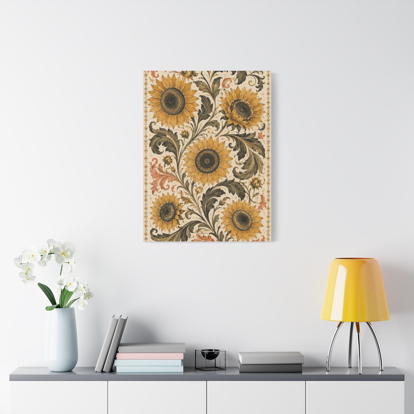 Vintage Botanical Sunflower Pattern Wall Art & Canvas Print