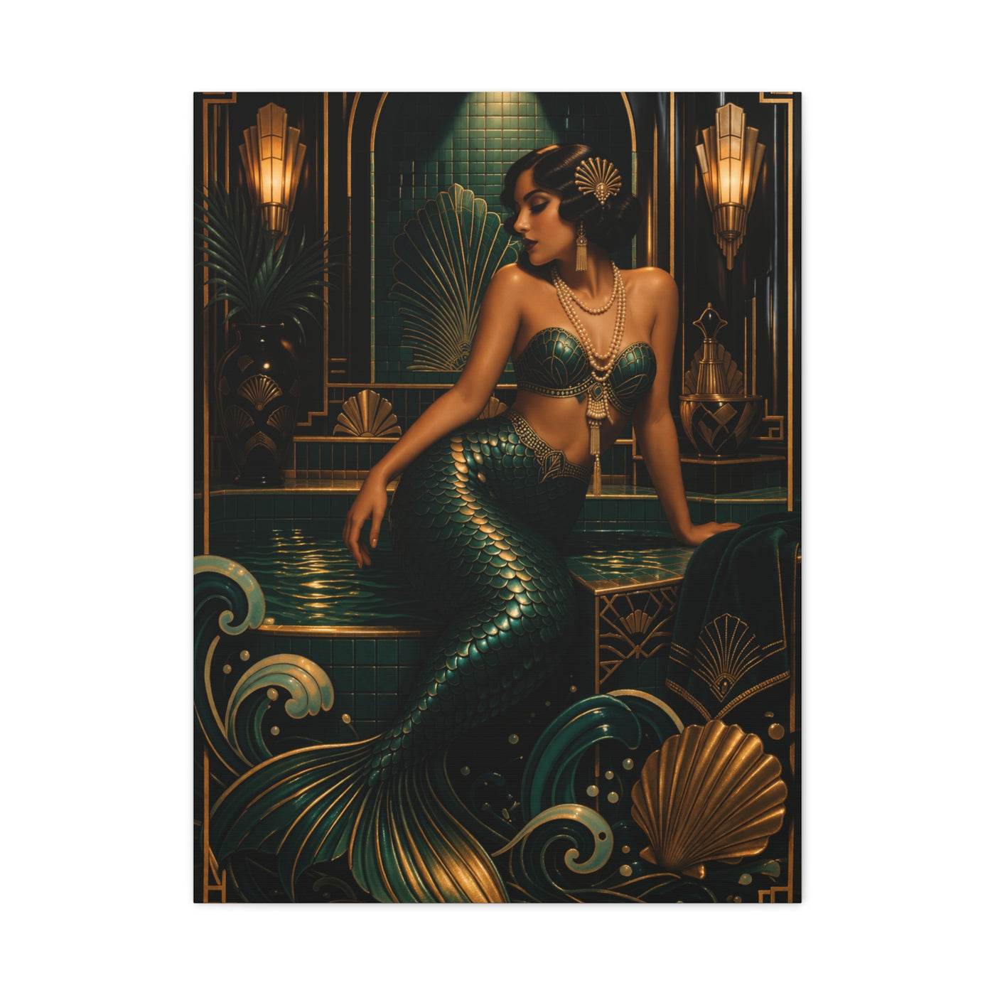 Art Deco Emerald Mermaid Luxe Wall Art & Canvas Print