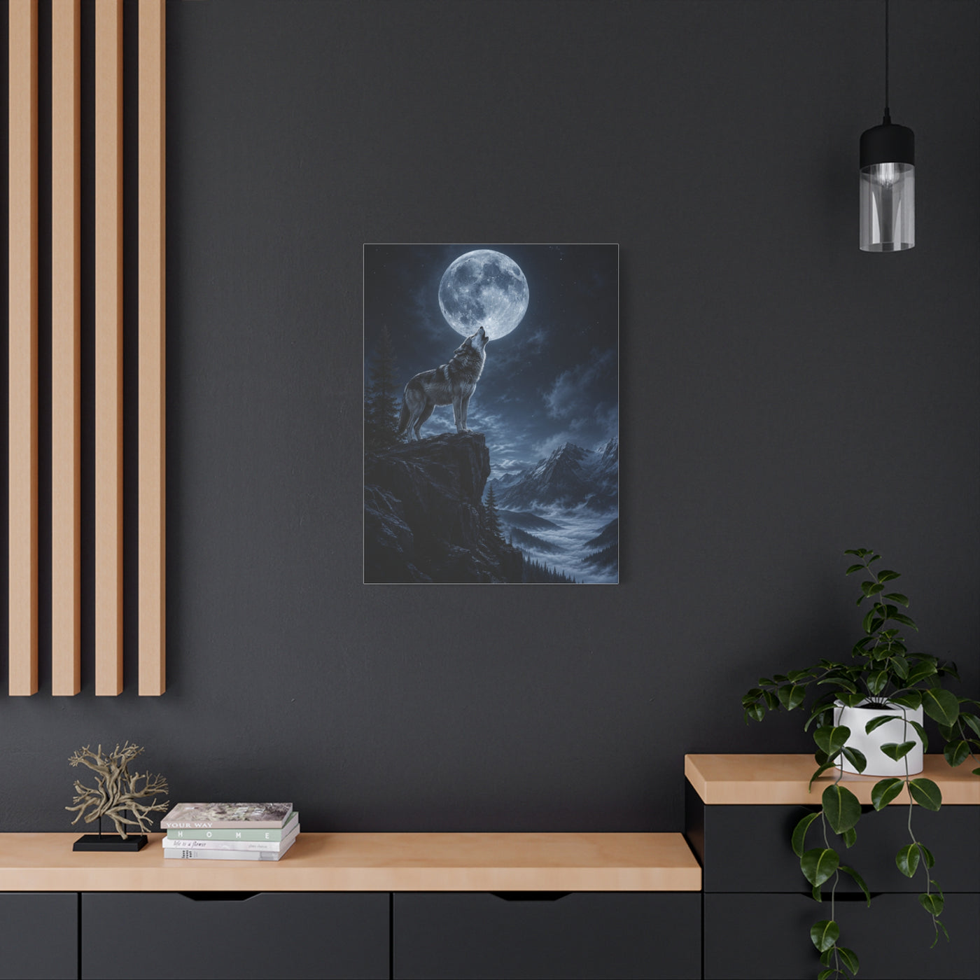 Full Moon Howling Wolf Ridge Scene Wall Art & Canvas Print