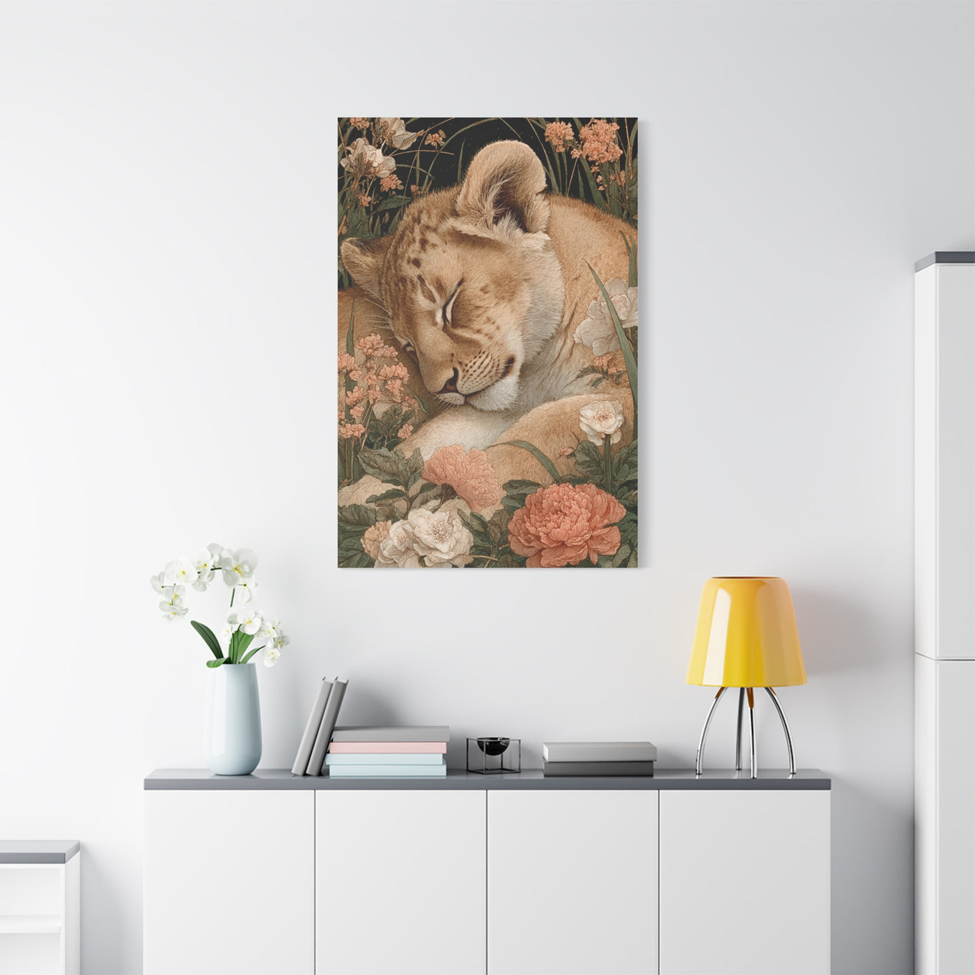 Lion Cub Floral Dream Portrait Wall Art & Canvas Print