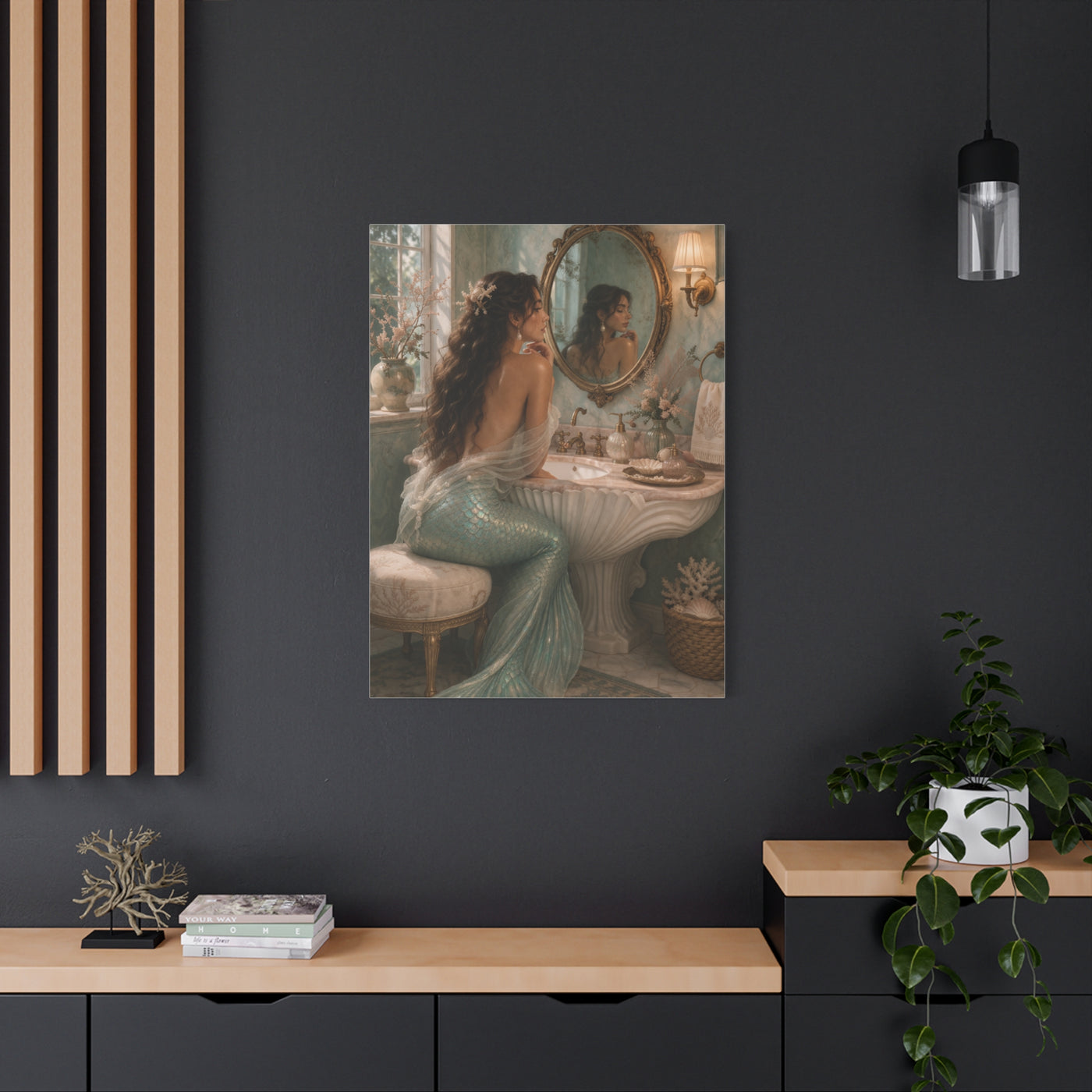 Vintage Vanity Mermaid Elegance Wall Art & Canvas Print