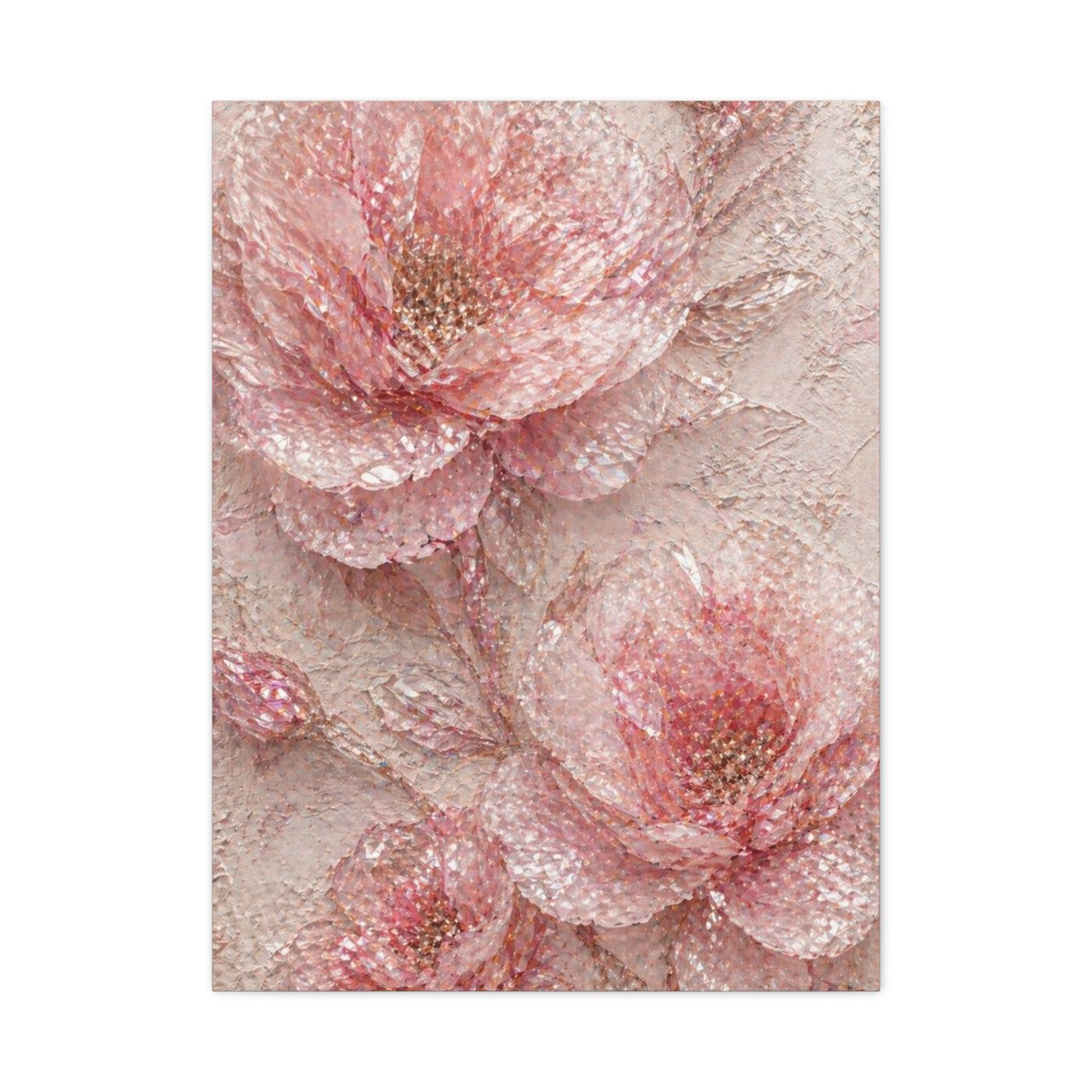 Crushed Glass Pink Floral Relief Wall Art & Canvas Print