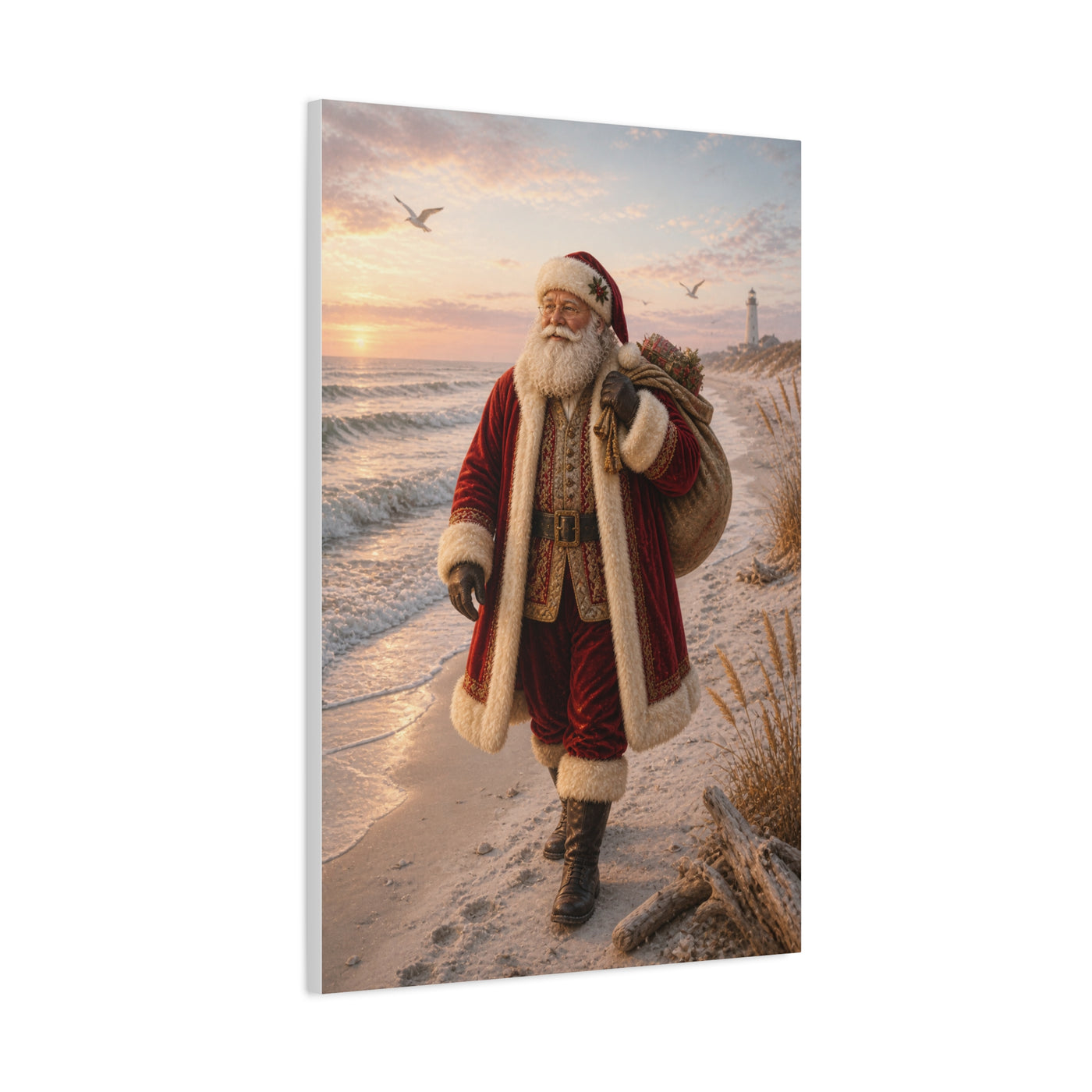 Coastal Santa at Sunrise Wall Art & Canvas Print
