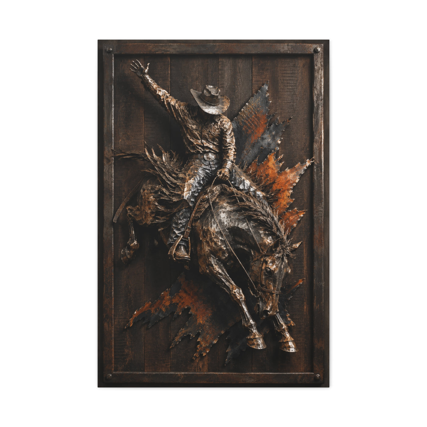 Rodeo Bronc Rider Metal Relief Panel Wall Art & Canvas Print