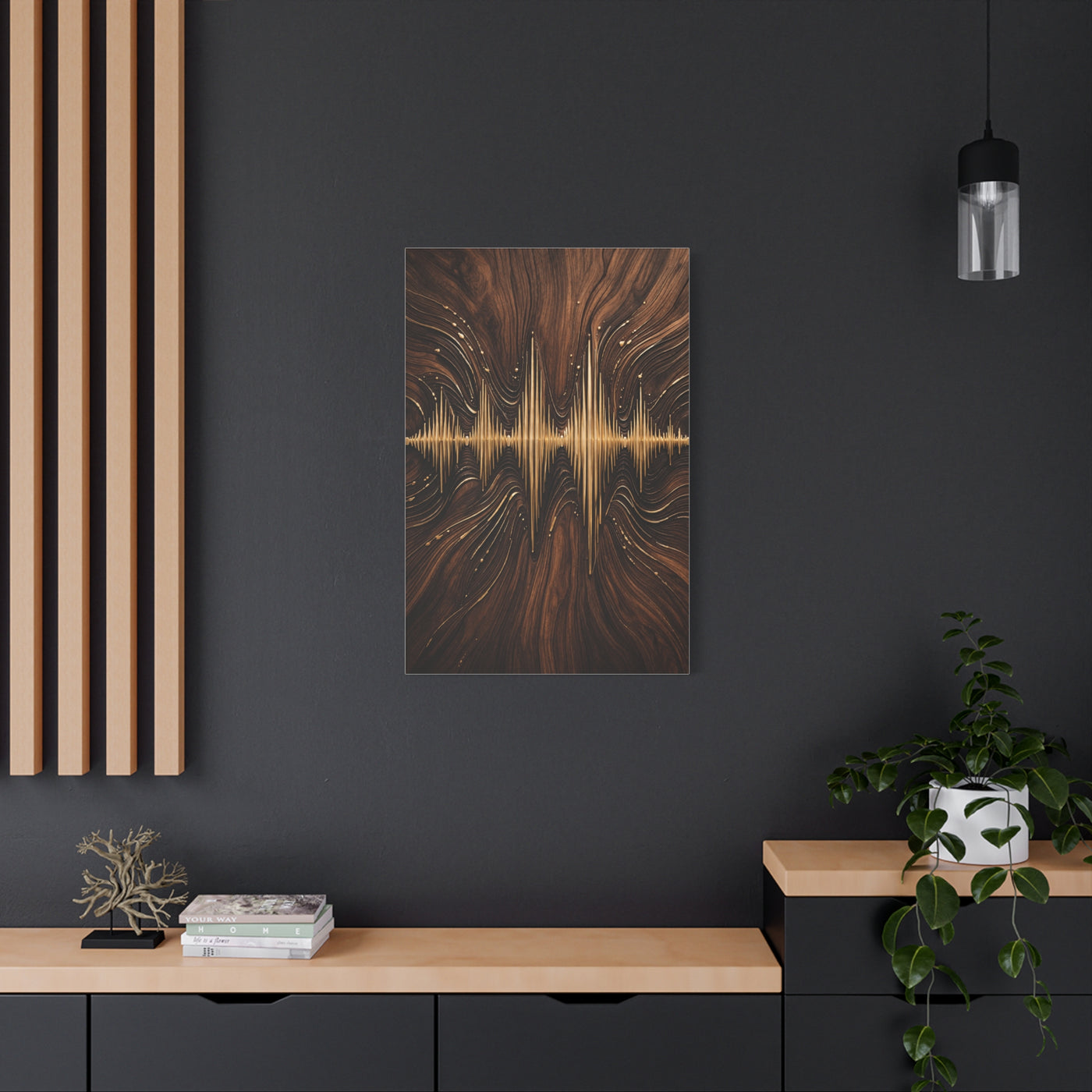 Golden Acoustic Wave Wood Composition Wall Art & Canvas Print