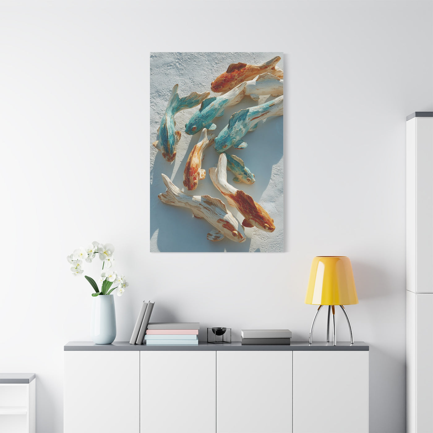 Driftwood School of Fish Coastal Sculpture Wall Art & Canvas Print