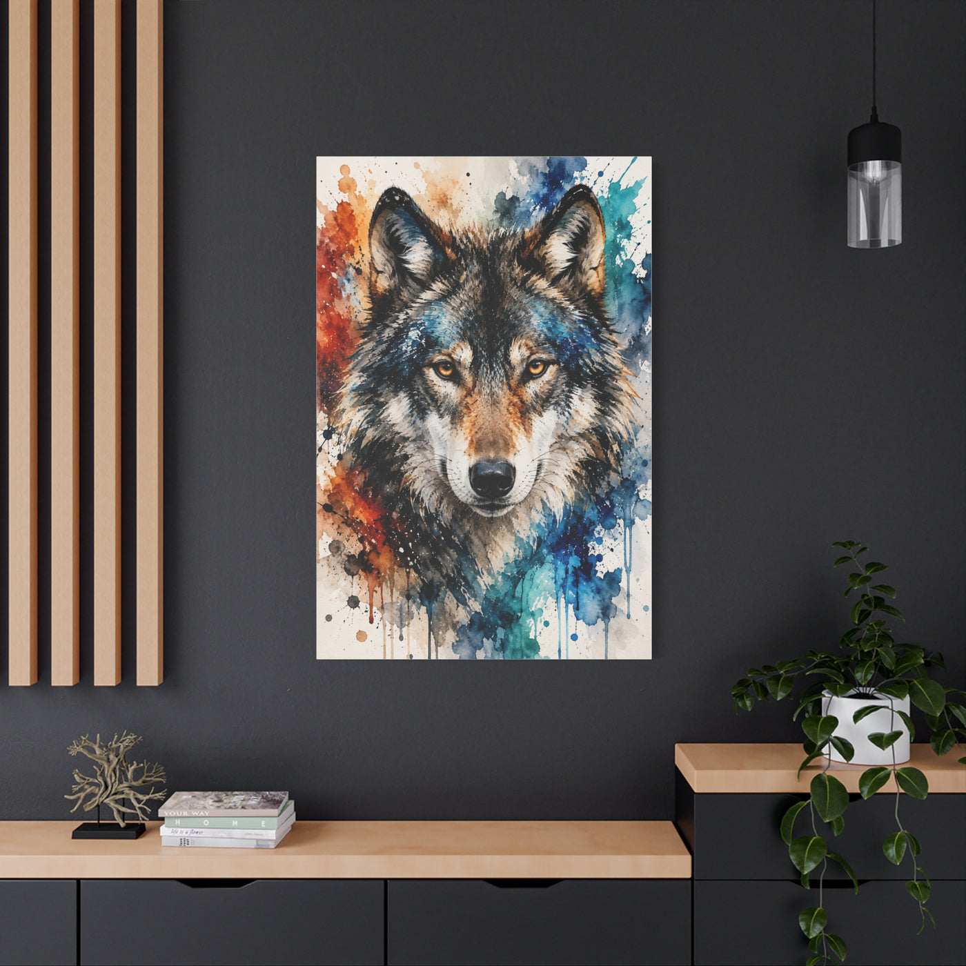 Watercolor Splash Wolf Expression Portrait Wall Art & Canvas Print
