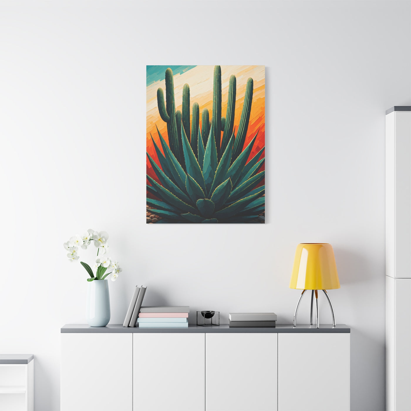 Agave Foreground Desert Saguaro Painting Wall Art & Canvas Prints