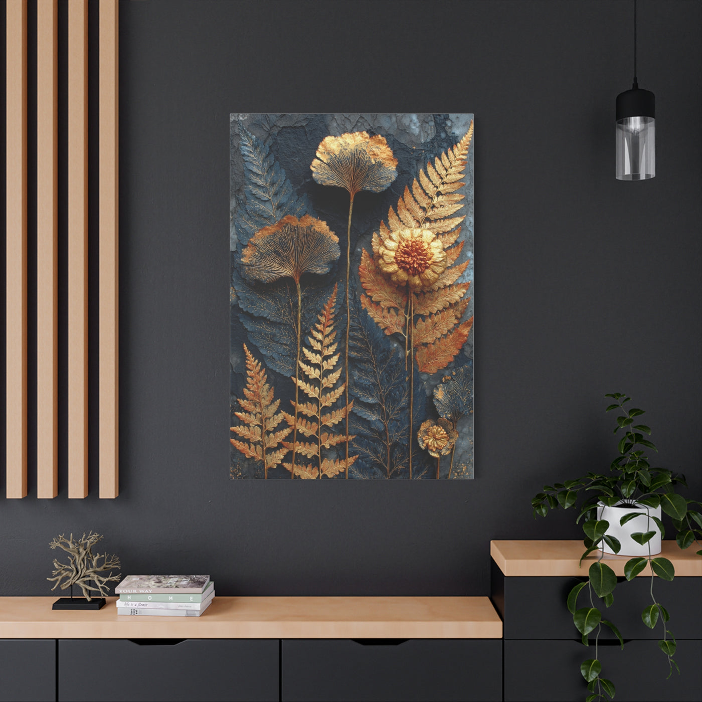 Golden Botanical Relief Composition Wall Art & Canvas Print