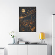 Moonlit Santa Sleigh Over Winter Village Wall Art & Canvas Print