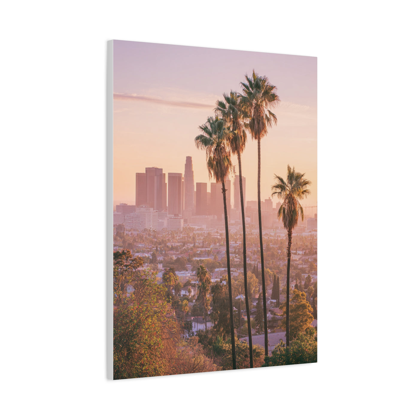 Los Angeles Sunset Skyline with Palm Trees Wall Art & Canvas Print