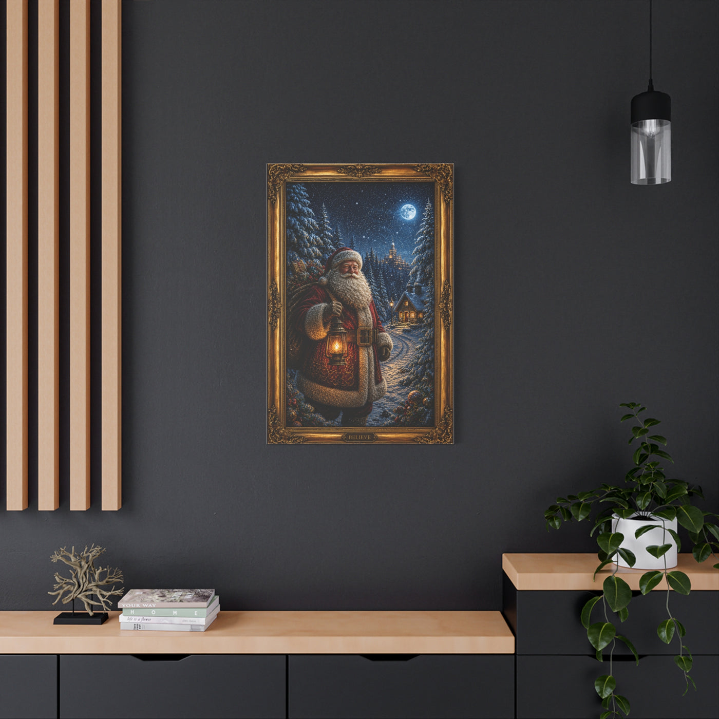 Moonlit Winter Forest Santa Wall Art & Canvas Print
