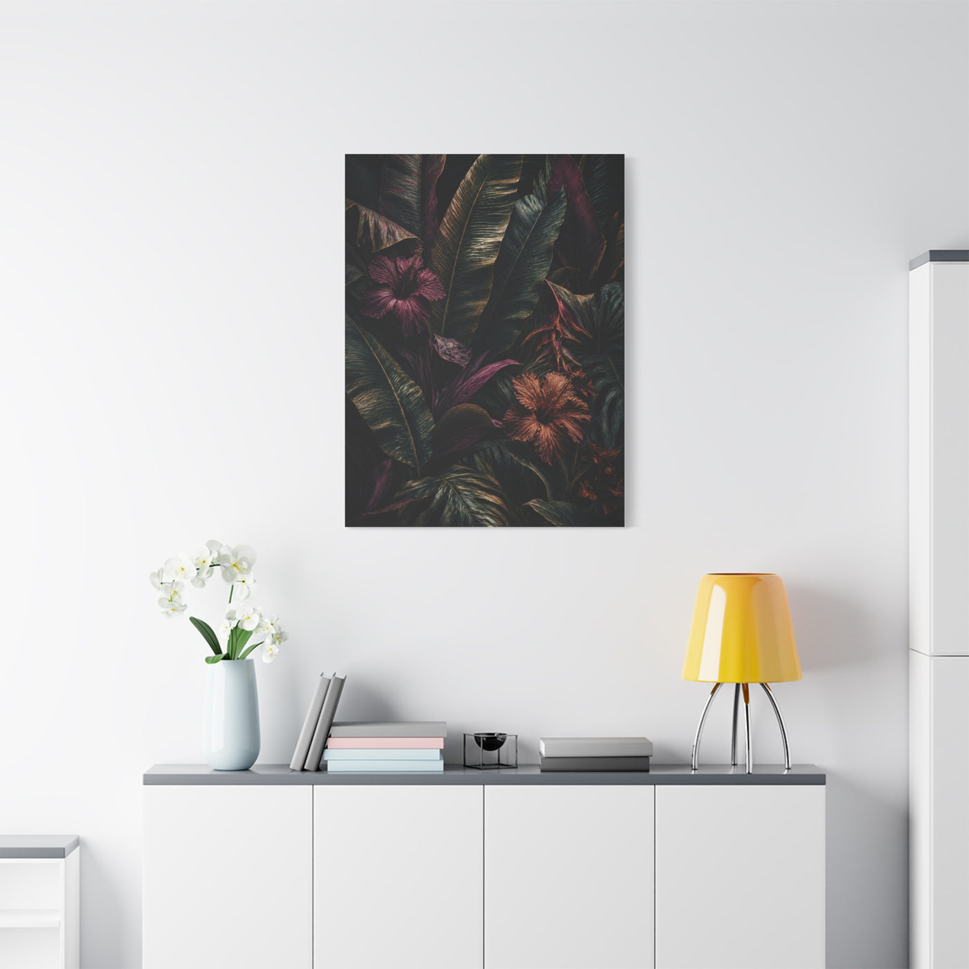 Dark Botanical Hibiscus Jungle Tropical Wall Art & Canvas Print