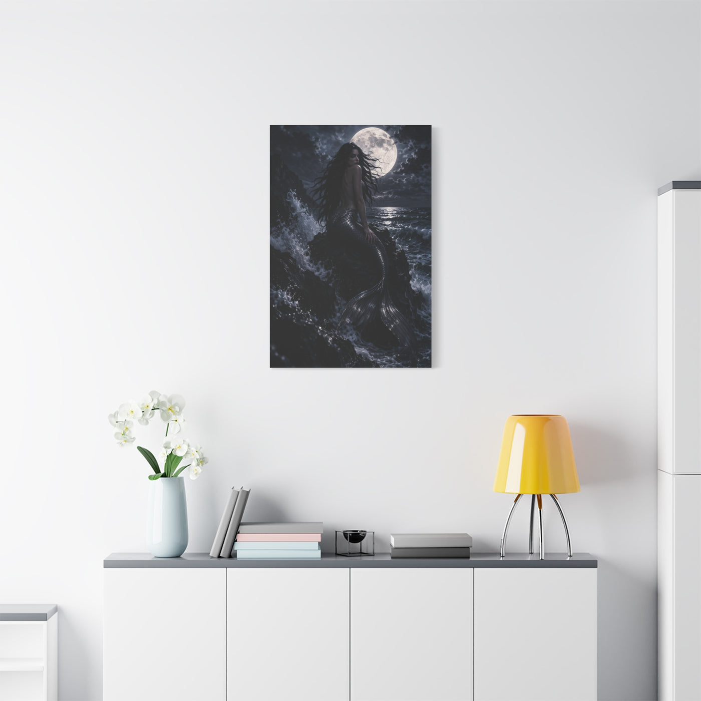 Midnight Moon Siren on the Rocks Wall Art & Canvas Print