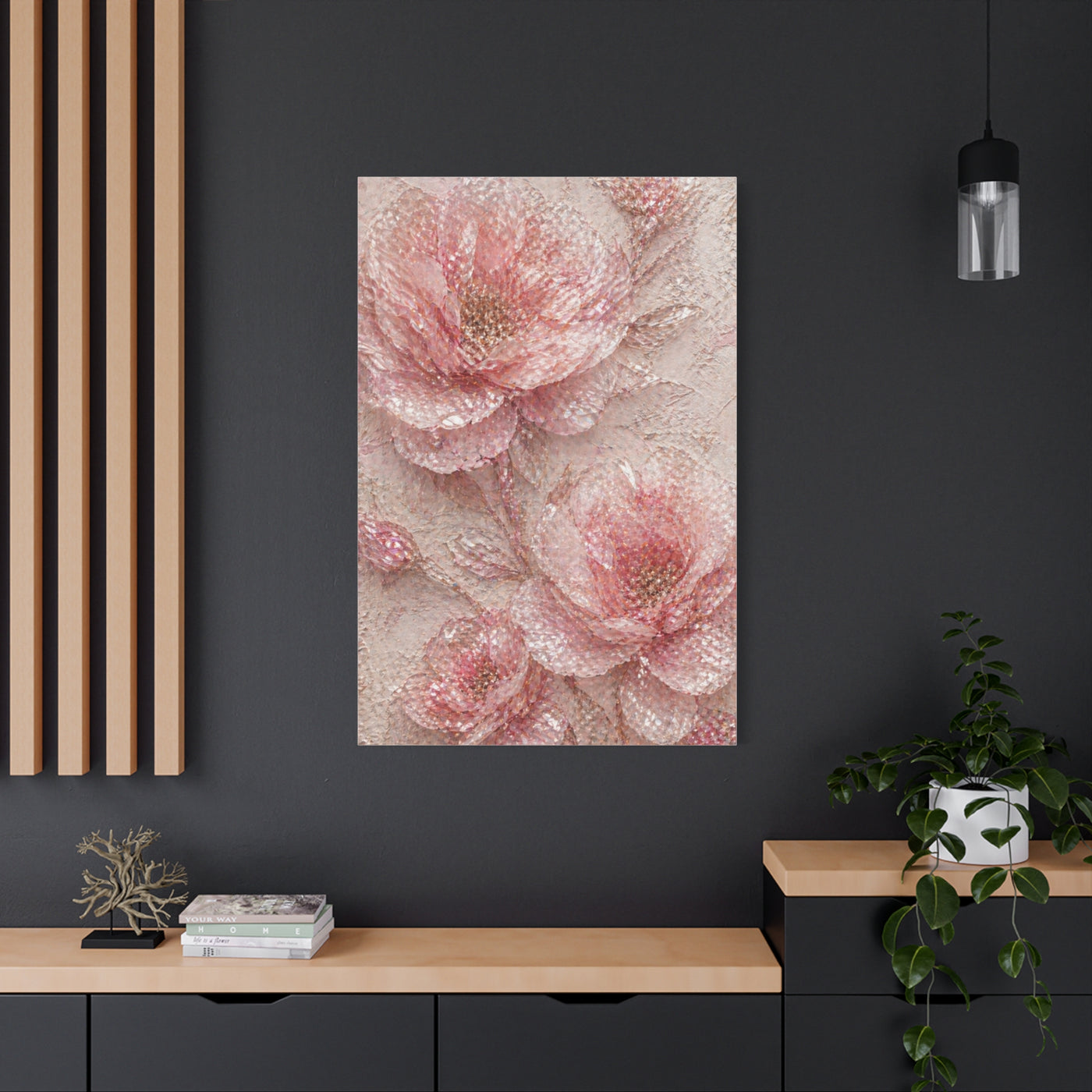 Crushed Glass Pink Floral Relief Wall Art & Canvas Print