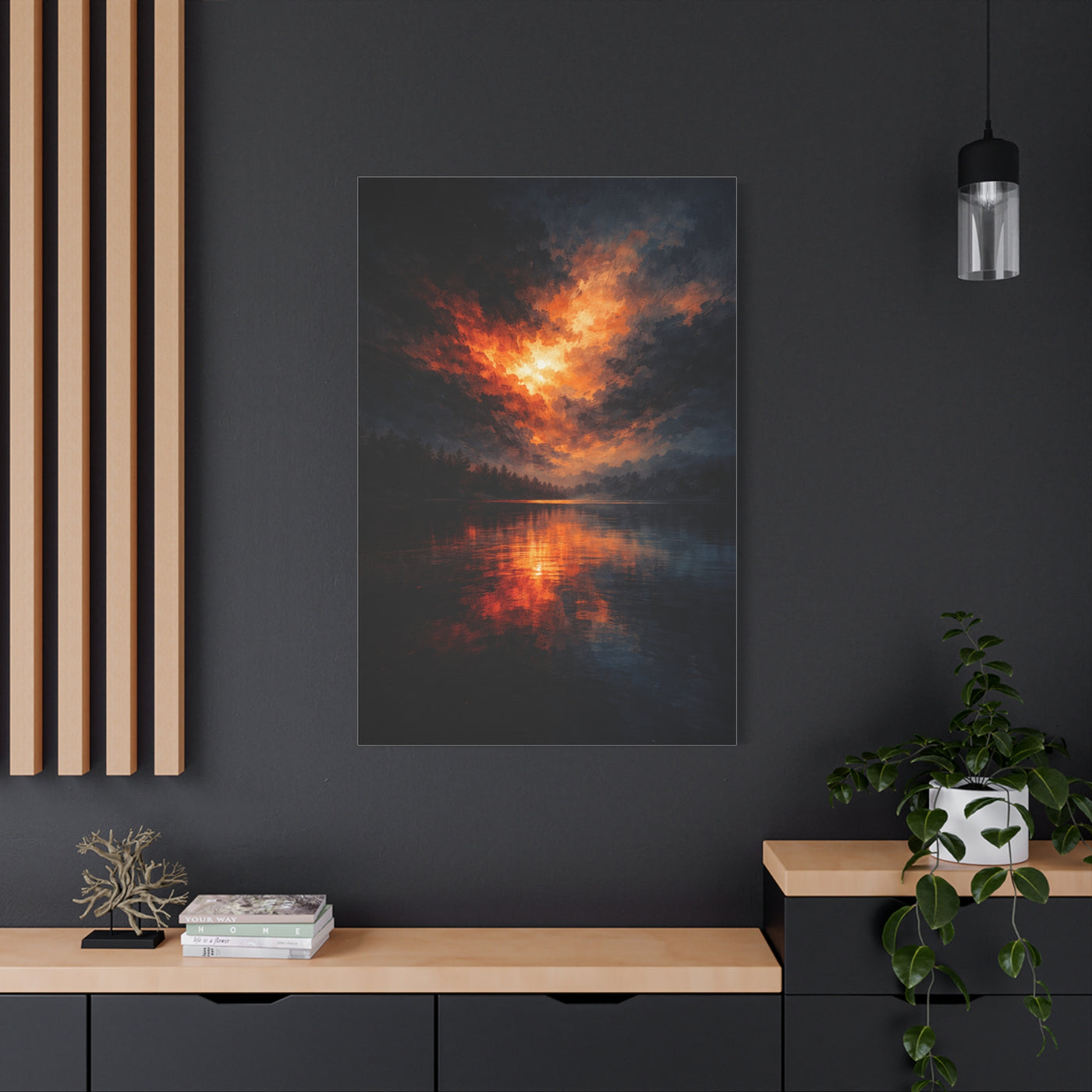 Dramatic Orange Sky Reflection Landscape Wall Art & Canvas Print