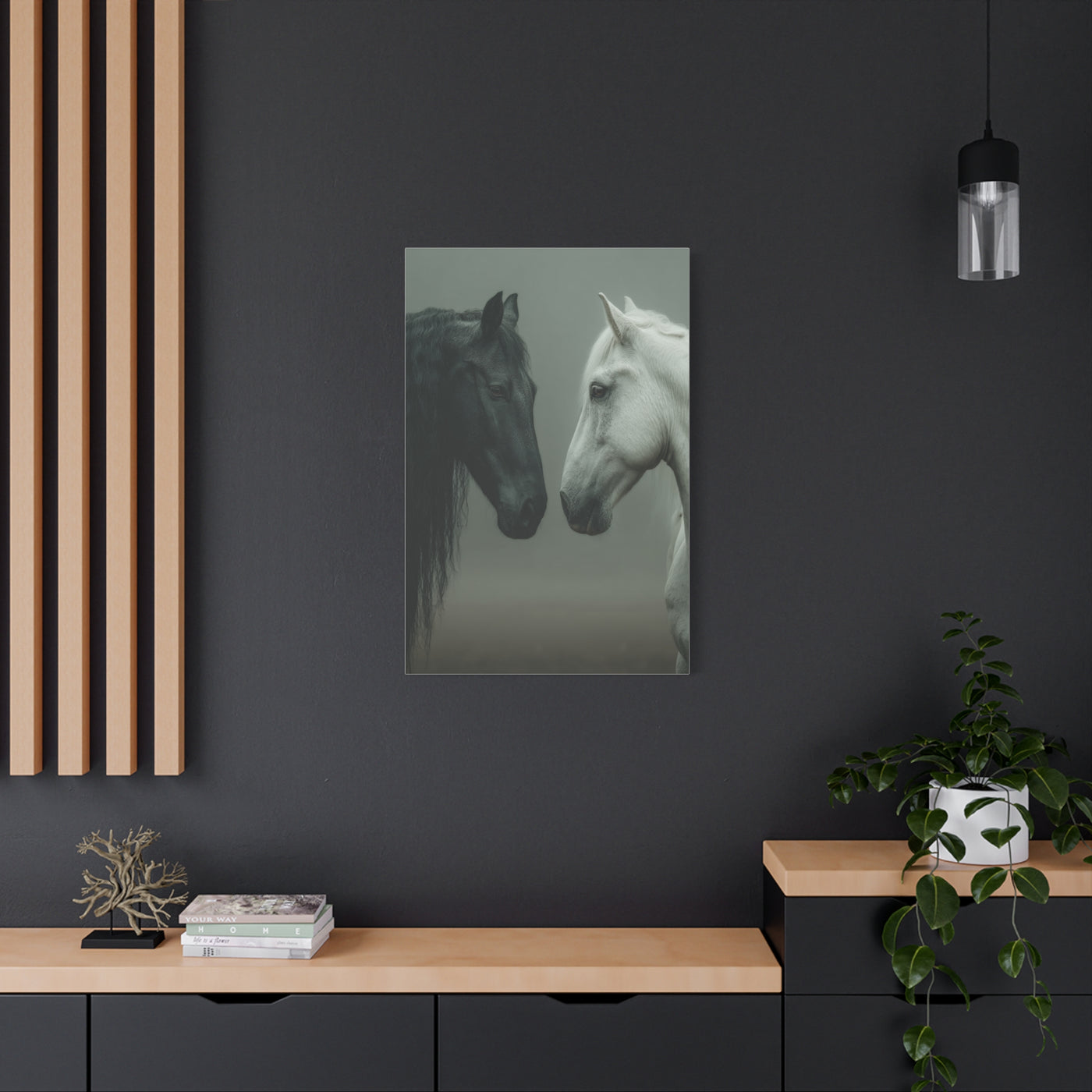Dual Horse Contrast Portrait Wall Art & Canvas Print