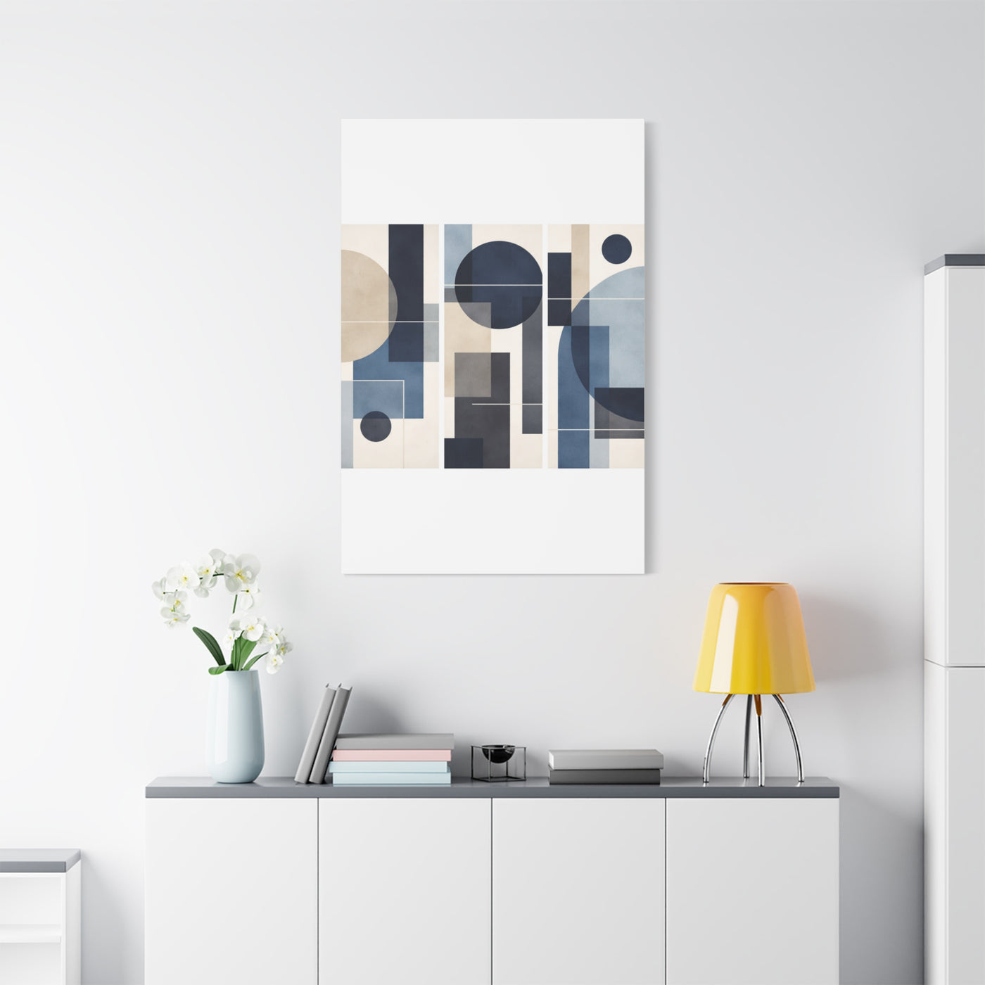 Navy Geometric Triptych Composition Wall Art & Canvas Print