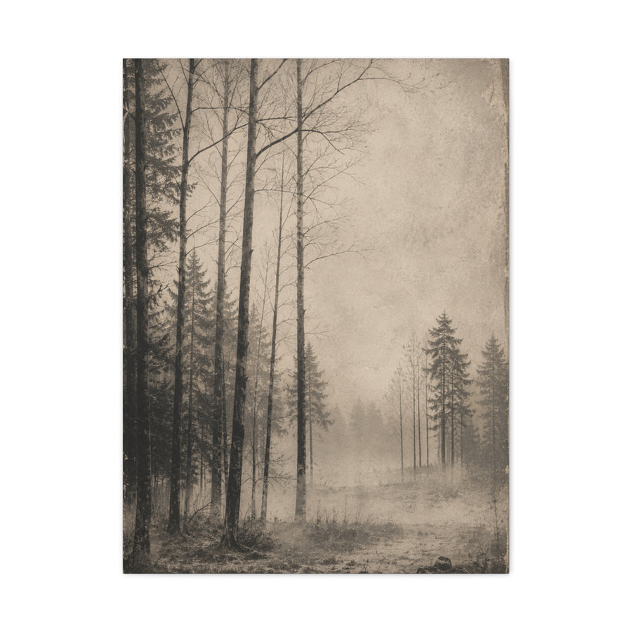 Vintage Fog Forest Monochrome Trees Wall Art & Canvas Print