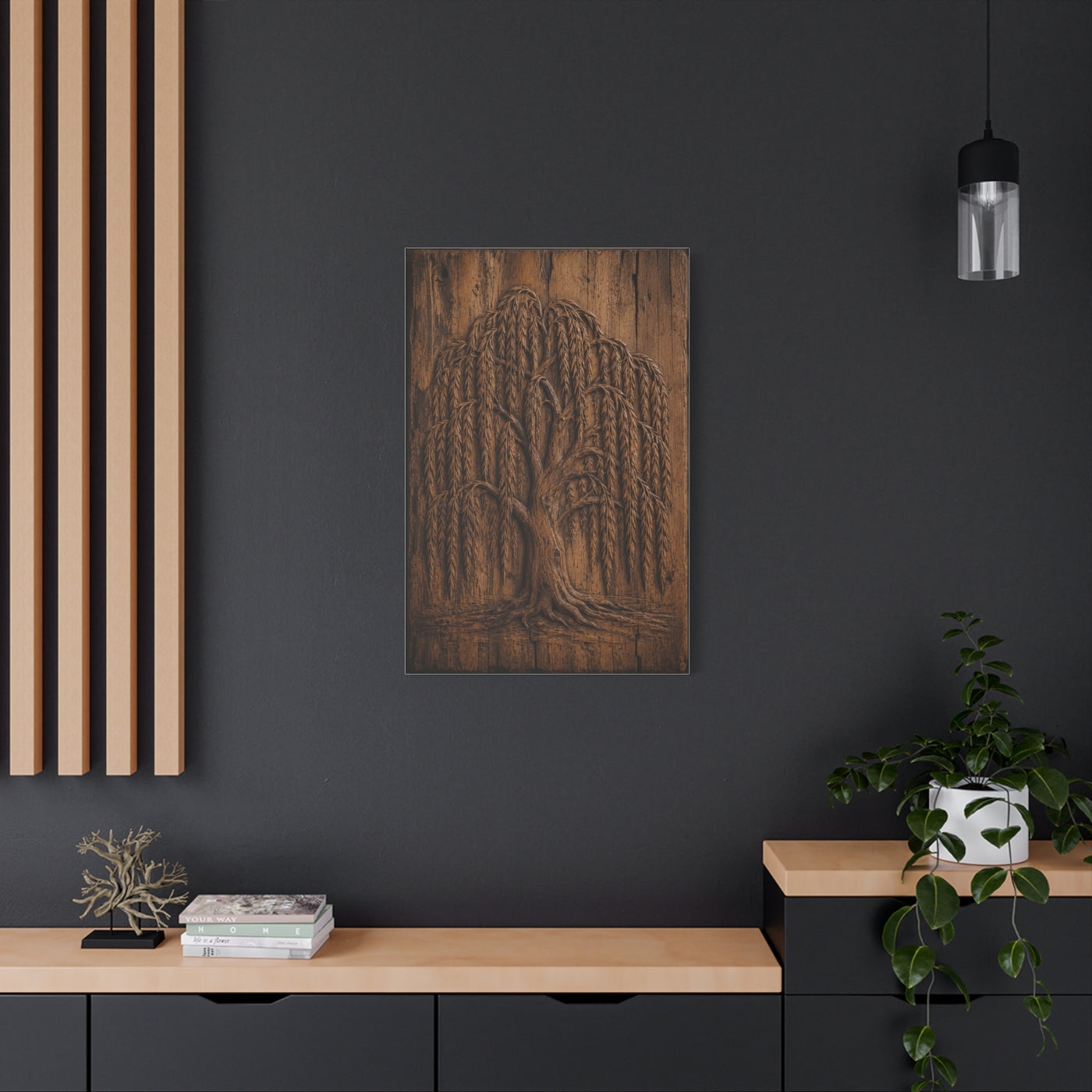 Carved Willow Tree Wooden Relief Trees Wall Art & Canvas Print