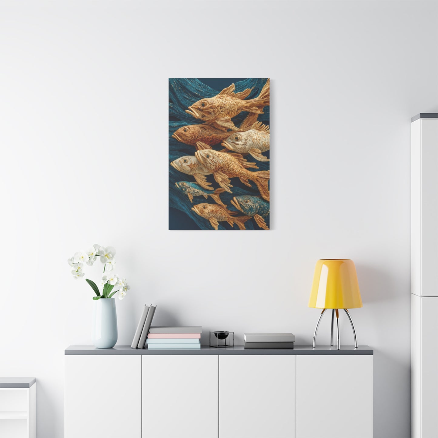 Driftwood School of Fish Relief Wall Art & Canvas Print