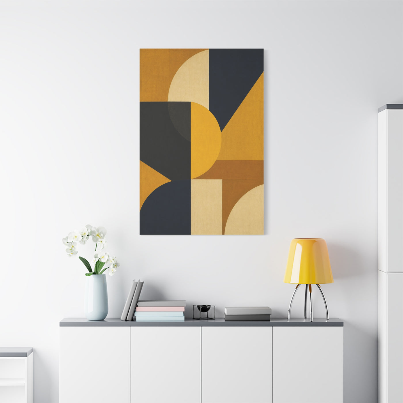 Mid-Century Geometric Mustard Composition Wall Art & Canvas Print