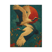 Golden Crane Celestial Flight Wall Art & Canvas Print