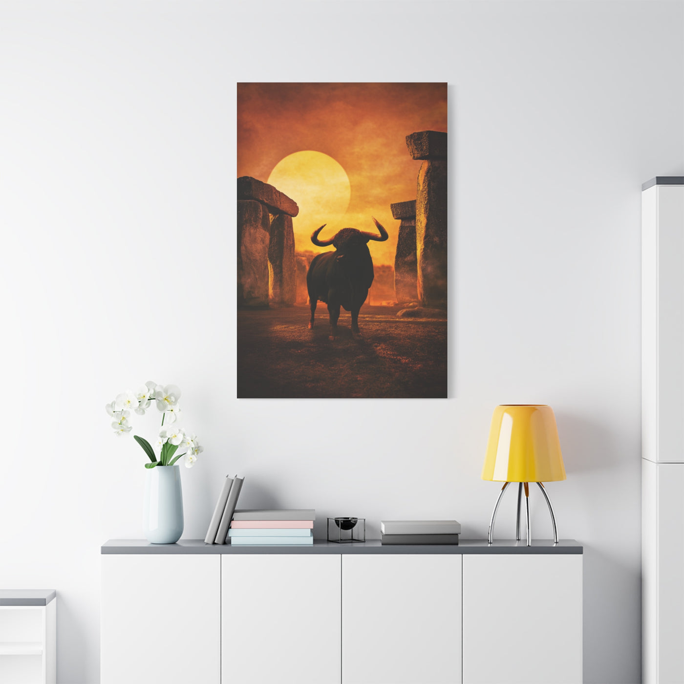 Mythic Bull Among Ancient Stone Ruins Wall Art & Canvas Print