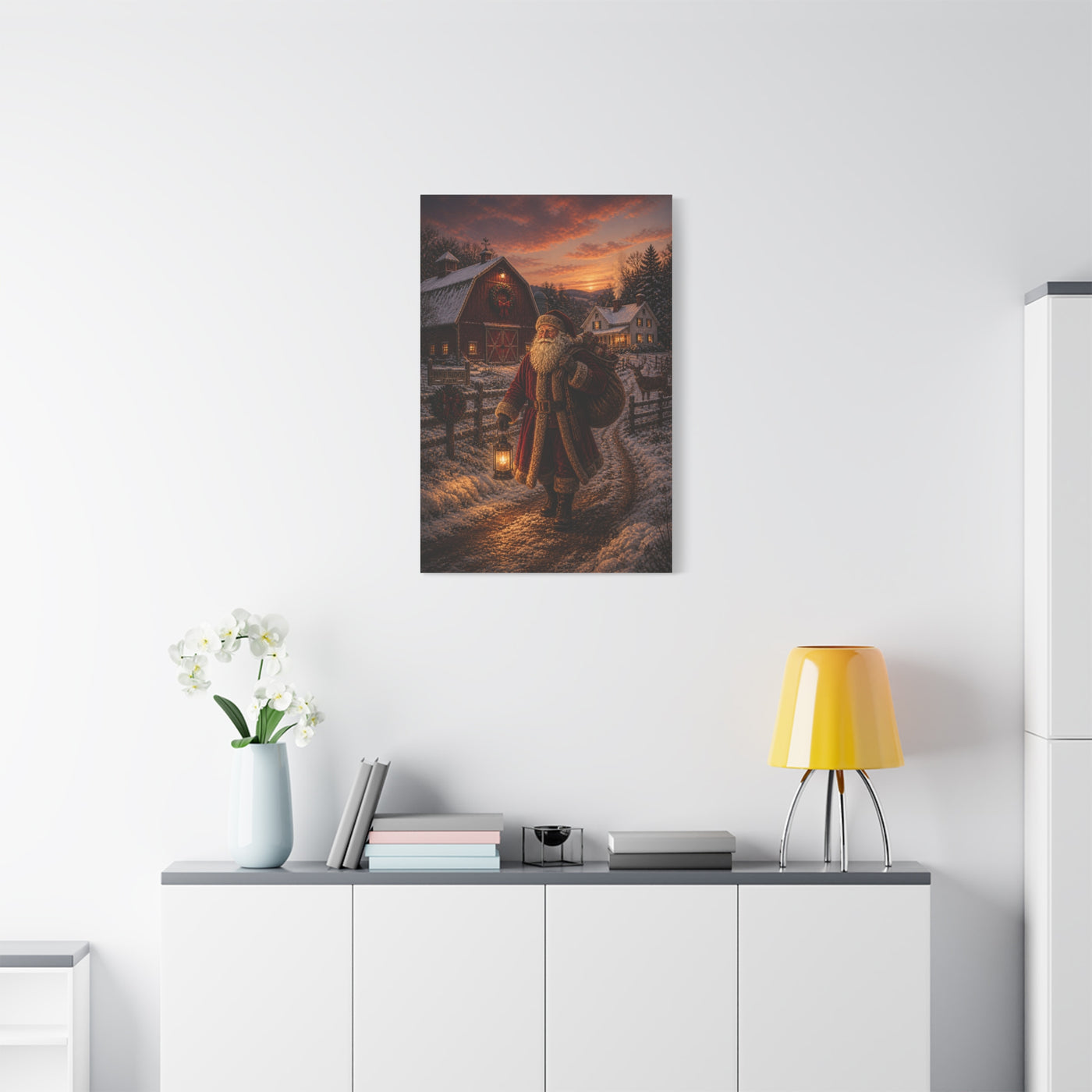 Rustic Farmhouse Santa at Dusk Wall Art & Canvas Print